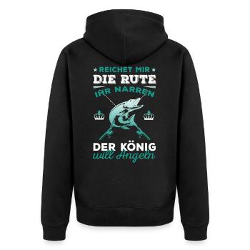 Angler Spruch Angeln Angelkönig Angeltrip Fischer - Unisex Premium Bio Zip Hoodie - Schwarz - Hinten - Nico (187cm)