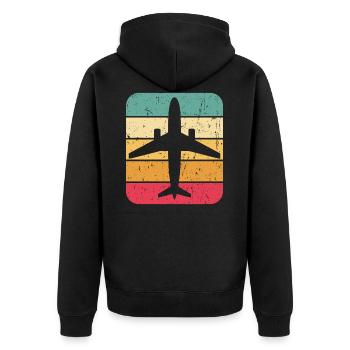 Flugzeug Retro Vintage Shirt Flugzeug Pilot Geschenk - Unisex Premium Bio Zip Hoodie - Schwarz - Hinten - Nico (187cm)