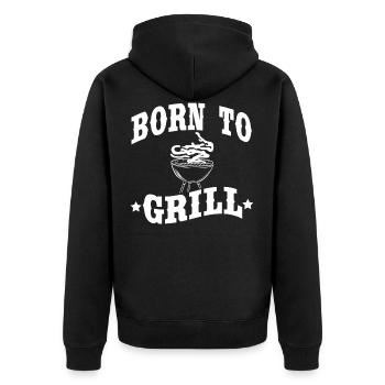 Born to Grill BBQ Grillmeister T-Shirt Grillen - Unisex Premium Bio Zip Hoodie - Schwarz - Hinten - Nico (187cm)