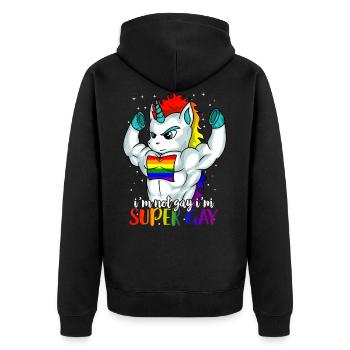 Je ne suis pas gay, je suis super gay licorne lesbienne - Veste à capuche bio Premium Unisexe - noir - Dos - Nico (187cm)