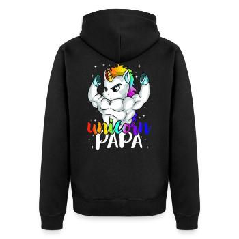 Unicorn Papa Muscle Unicorn Dad Unique Family - Unisex Premium Organic Zip Hoodie - black - Back - Nico (187cm)
