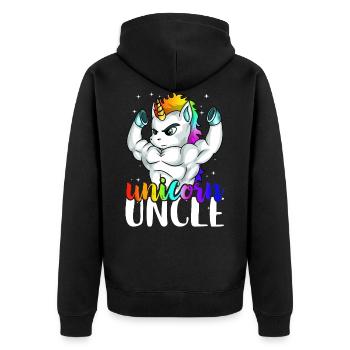 Einhorn Onkel Onkelcorn entwirft für Männer Manly - Unisex Premium Bio Zip Hoodie - Schwarz - Hinten - Nico (187cm)