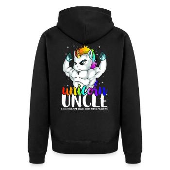 Einhorn Onkel Wie normaler Onkel Nur Awesome Mens - Unisex Premium Bio Zip Hoodie - Schwarz - Hinten - Nico (187cm)