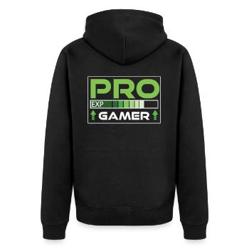 Pro Gamer Progamer Gaming Freak Zocker Merch - Unisex Premium Bio Zip Hoodie - Schwarz - Hinten - Nico (187cm)