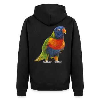Regenbogen lori - Unisex Premium Bio Zip Hoodie - Schwarz - Hinten - Nico (187cm)