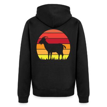 Retro Vintage Sunset Goat Life - Unisex Premium Bio Zip Hoodie - Schwarz - Hinten - Nico (187cm)