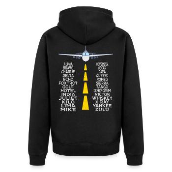 Pilot & Flugzeug phonetisches Alphabet Geschenk - Unisex Premium Bio Zip Hoodie - Schwarz - Hinten - Nico (187cm)