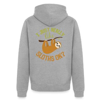Ich mag Faultiere OK Cuet Sloth Day Lover - Unisex Premium Bio Zip Hoodie - Grau meliert - Hinten - Nico (187cm)