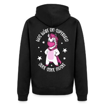 Einhorn Was wäre ein Superheld ohne seine Maske - Unisex Premium Bio Zip Hoodie - Schwarz - Hinten - Nico (187cm)