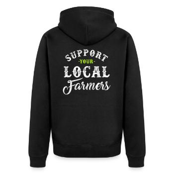 Chicken Support Your Local Farmers Life Market - Unisex Premium Bio Zip Hoodie - Schwarz - Hinten - Nico (187cm)