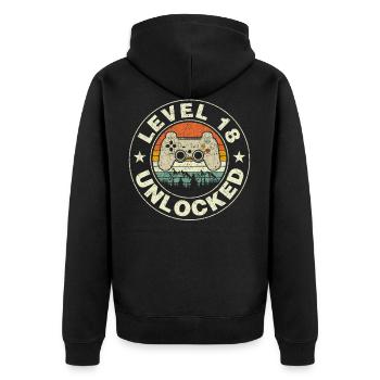 Level 18 Unlocked Gaming 18th Video Gamer Birthday - Unisex Premium Bio Zip Hoodie - Schwarz - Hinten - Nico (187cm)
