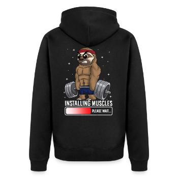 Muskeln installieren Bitte warten Sloth Gym Funny - Unisex Premium Bio Zip Hoodie - Schwarz - Hinten - Nico (187cm)