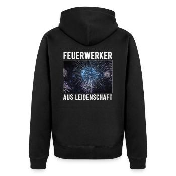 Feuerwerker aus Leidenschaft Pyrotechniker - Unisex Premium Bio Zip Hoodie - Schwarz - Hinten - Nico (187cm)