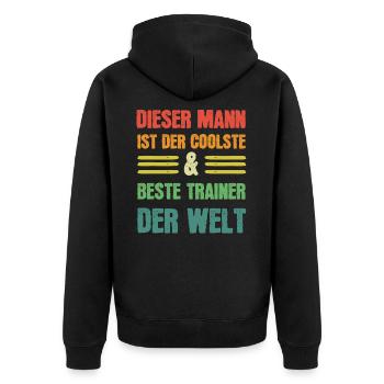 Coolster & Bester Trainer der Welt - Unisex Premium Bio Zip Hoodie - Schwarz - Hinten - Nico (187cm)