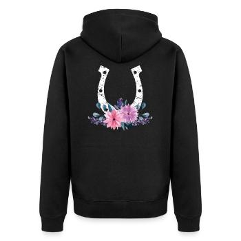 Cheval amant floral cadeau mignon fer à cheval en fleurs - Veste à capuche bio Premium Unisexe - noir - Dos - Nico (187cm)