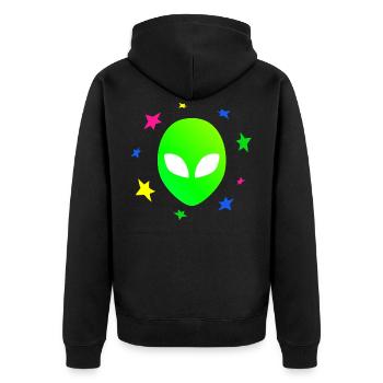 Alien Kopf Sterne Galaxy - Unisex Premium Bio Zip Hoodie - Schwarz - Hinten - Nico (187cm)