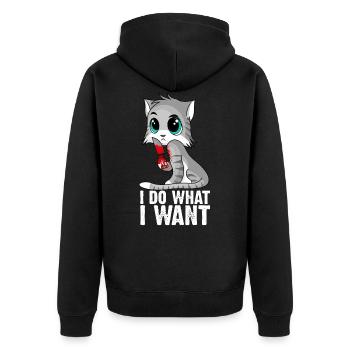 I Do What I Want Murderous Cute Cat Ex Girlfriend - Unisex Premium Organic Zip Hoodie - black - Back - Nico (187cm)