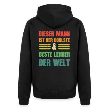 Dieser Mann ist der coolste beste Lehrer der Welt - Unisex Premium Bio Zip Hoodie - Schwarz - Hinten - Nico (187cm)