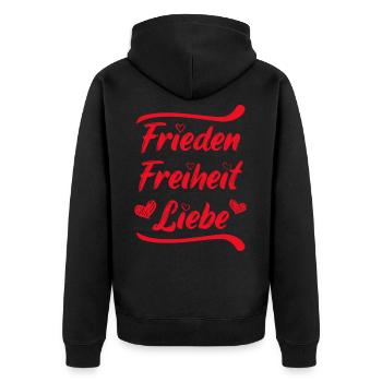 Frieden Freiheit Liebe Demo Herz demonstrieren - Unisex Premium Bio Zip Hoodie - Schwarz - Hinten - Nico (187cm)