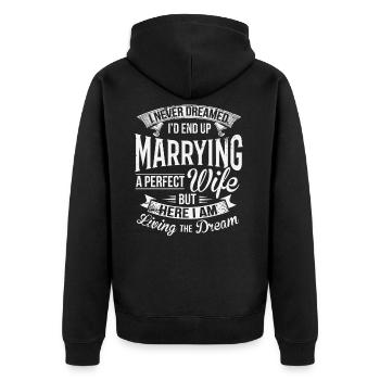 Ehemann Wifey dummer Ehemann Hochzeitstag - Unisex Premium Bio Zip Hoodie - Schwarz - Hinten - Nico (187cm)