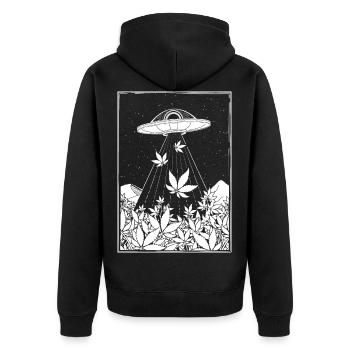 Alien DMT sammelt Unkraut - Unisex Premium Bio Zip Hoodie - Schwarz - Hinten - Nico (187cm)