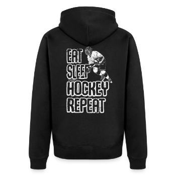 Eat Sleep Hockey Repeat Sporty Game Lover - Unisex Premium Organic Zip Hoodie - black - Back - Nico (187cm)