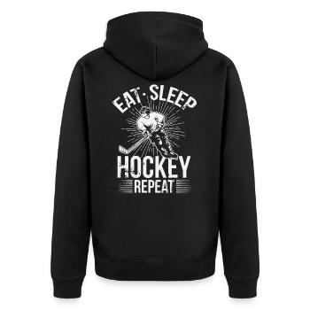 Eat Sleep Hockey Repeat Hommes Garçons Adolescents Enfants Jeunes - Veste à capuche bio Premium Unisexe - noir - Dos - Nico (187cm)