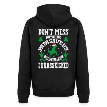 PapaSaurus Jurasskicked Papa Saurus Papa Vater - Unisex Premium Bio Zip Hoodie - Schwarz - Hinten - Nico (187cm)