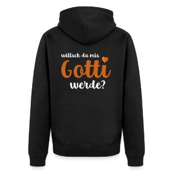 Willsch Du Mis Gotti Werde? Goti Fragen Firmgotti - Unisex Premium Bio Zip Hoodie - Schwarz - Hinten - Nico (187cm)