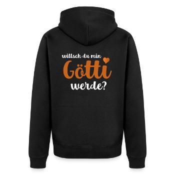 Willsch Du Min Götti Werde? Götti Fragen Firmgötti - Unisex Premium Bio Zip Hoodie - Schwarz - Hinten - Nico (187cm)