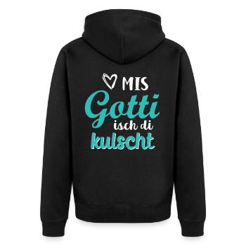 Gotti Geschenkidee Kulschte Gotti Goti - Unisex Premium Bio Zip Hoodie - Schwarz - Hinten - Nico (187cm)