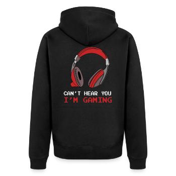 Can't Hear You I'm Gaming - Unisex Premium Organic Zip Hoodie - black - Back - Nico (187cm)