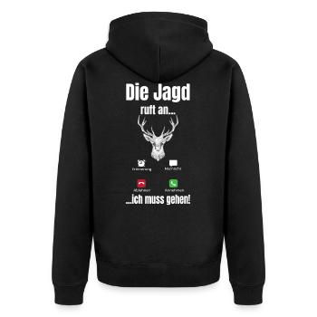 Jagd ruft an Geschenk Jäger Sammler - Unisex Premium Bio Zip Hoodie - Schwarz - Hinten - Nico (187cm)