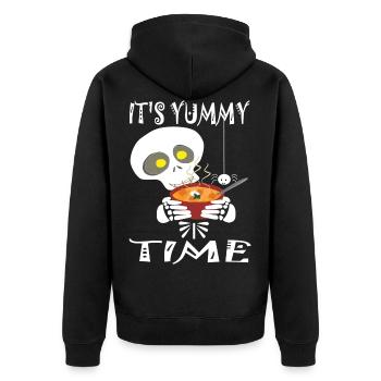 Skellet mit lecker Halloween Kürbis Suppe lustig - Unisex Premium Bio Zip Hoodie - Schwarz - Hinten - Nico (187cm)