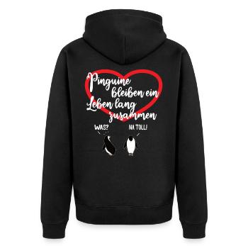 Lustiges Pinguin Pärchen - Unisex Premium Bio Zip Hoodie - Schwarz - Hinten - Nico (187cm)