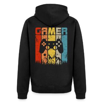 Vintage Video Gamer Gift Game Controller Retro Sun - Unisex Premium Organic Zip Hoodie - black - Back - Nico (187cm)