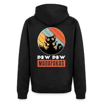 PEW PEW Katze - Unisex Premium Bio Zip Hoodie - Schwarz - Hinten - Nico (187cm)