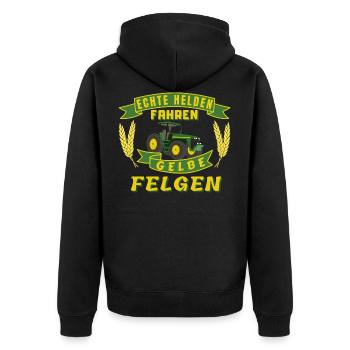 Echte Helden - Unisex Premium Bio Zip Hoodie - Schwarz - Hinten - Nico (187cm)