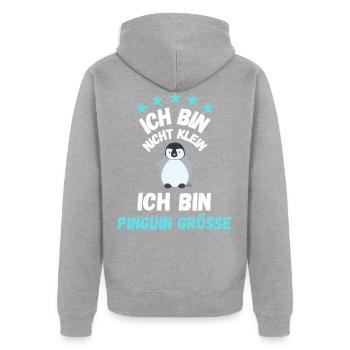 T-shirt für kleine Menschen Pinguin Spruch lustig - Unisex Premium Bio Zip Hoodie - Grau meliert - Hinten - Nico (187cm)