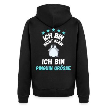 T-shirt für kleine Menschen Pinguin Spruch lustig - Unisex Premium Bio Zip Hoodie - Schwarz - Hinten - Nico (187cm)