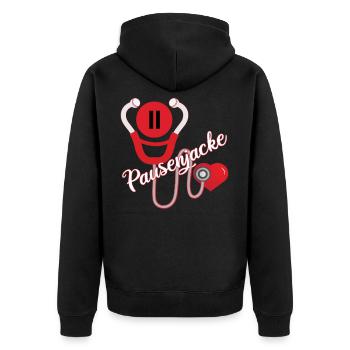 Pausenjacke Krankenschwestern und Ärzte - Unisex Premium Bio Zip Hoodie - Schwarz - Hinten - Nico (187cm)
