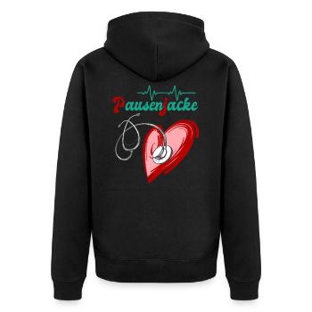 Pausenjacke Krankenschwestern und Ärzte - Unisex Premium Bio Zip Hoodie - Schwarz - Hinten - Nico (187cm)