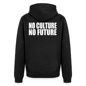 No culture no future - Unisex Premium Bio Zip Hoodie - Schwarz - Hinten - Nico (187cm)