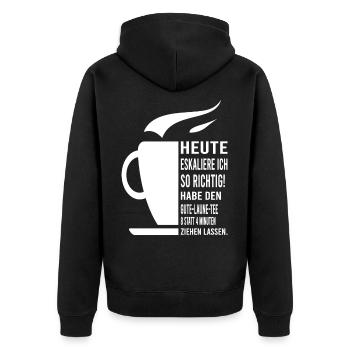 Lustige Designs - heute eskaliere ich - Unisex Premium Bio Zip Hoodie - Schwarz - Hinten - Nico (187cm)