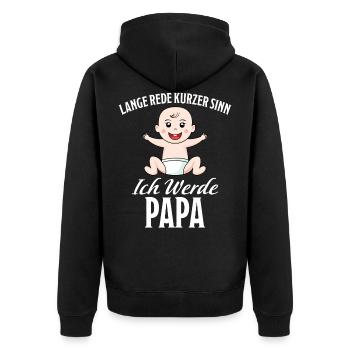 Werde Papa Vater Schwangerschaft Spruch Geschenk - Unisex Premium Bio Zip Hoodie - Schwarz - Hinten - Nico (187cm)