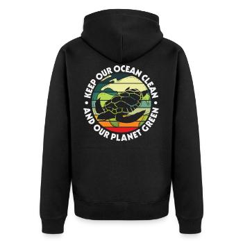 Halten Sie unseren Ozean sauber und unser Planet Grün Turle - Unisex Premium Bio Zip Hoodie - Schwarz - Hinten - Nico (187cm)