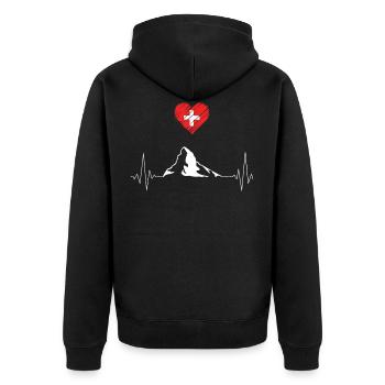 Die Berge der Schweiz - Unisex Premium Bio Zip Hoodie - Schwarz - Hinten - Nico (187cm)