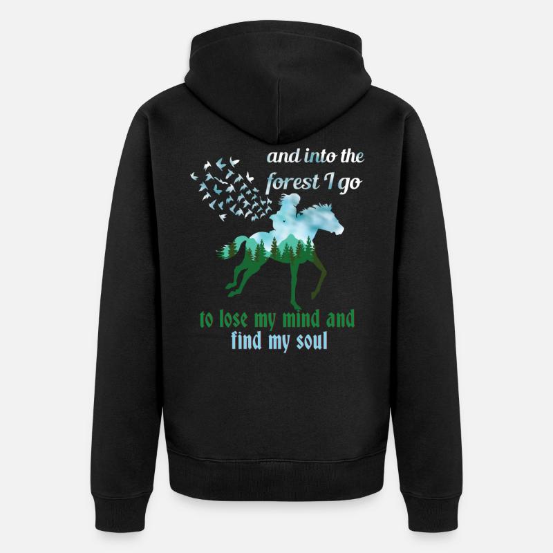 Pferde im Wald - Unisex Premium Bio Zip Hoodie - Schwarz