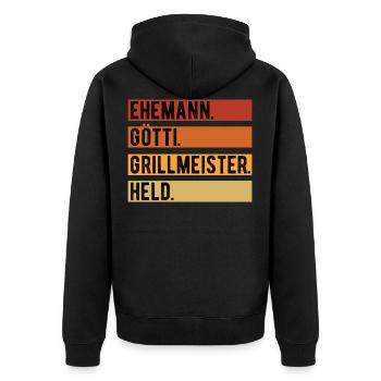 Ehemann Götti Grillmeister Held Götti Geschenk - Unisex Premium Bio Zip Hoodie - Schwarz - Hinten - Nico (187cm)