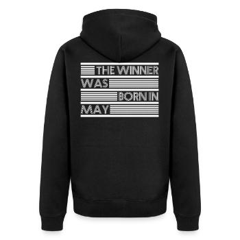 THE WINNER WAS BORN IN MAY - Unisex Premium Bio Zip Hoodie - Schwarz - Hinten - Nico (187cm)